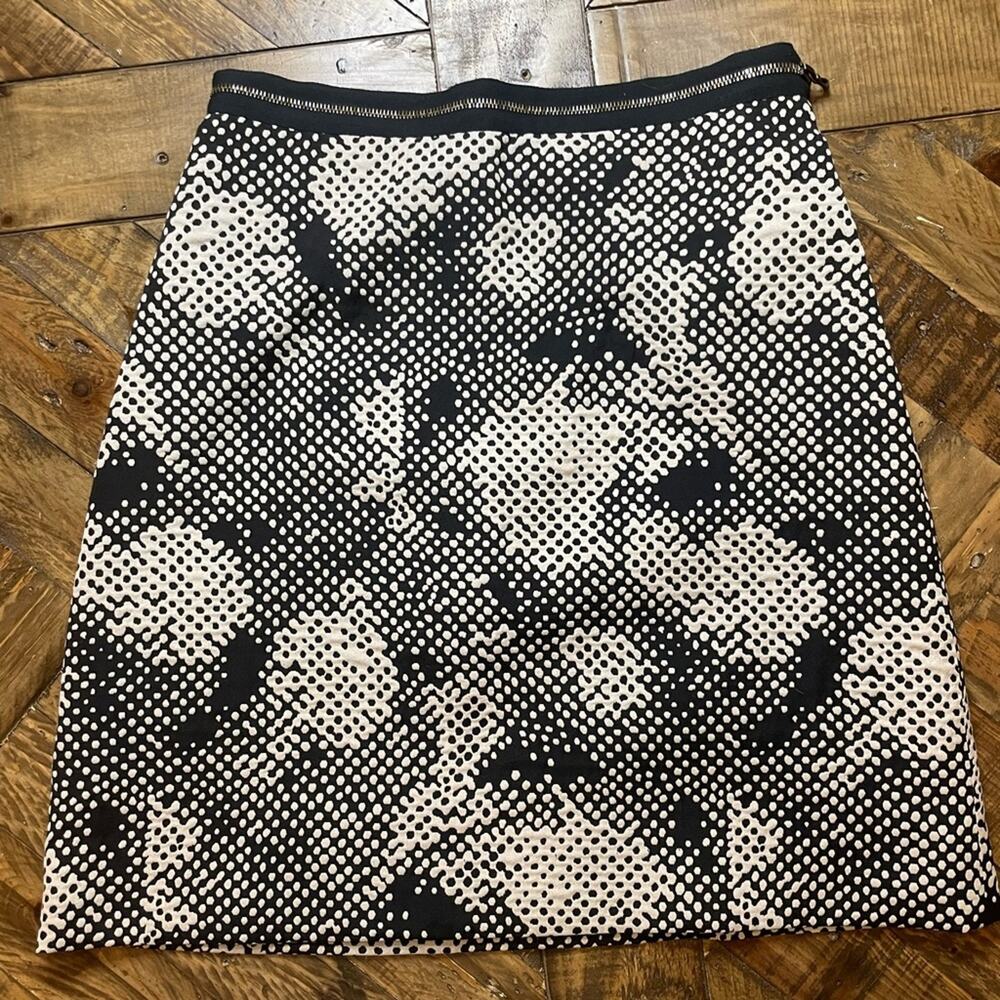 Lela Rose Black White Printed Silk Lined Cocktail Skirt Size 8 USA Luxury
